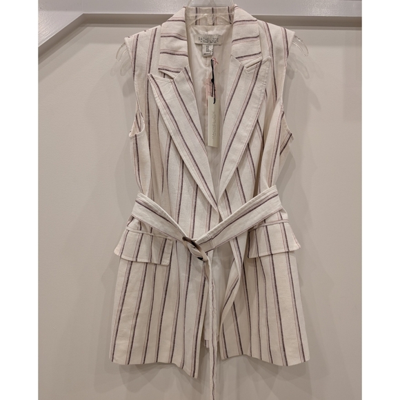 Rachel Zoe Linen Blend Striped Belted Vest - Picture 1 of 7